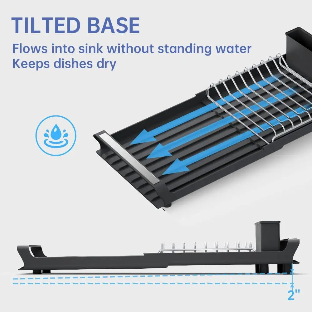 1pcs Expandable Small Dish Drying Rack Dish Racks for Kitchen Counter Dish Drainer with Removable Cutlery Holder