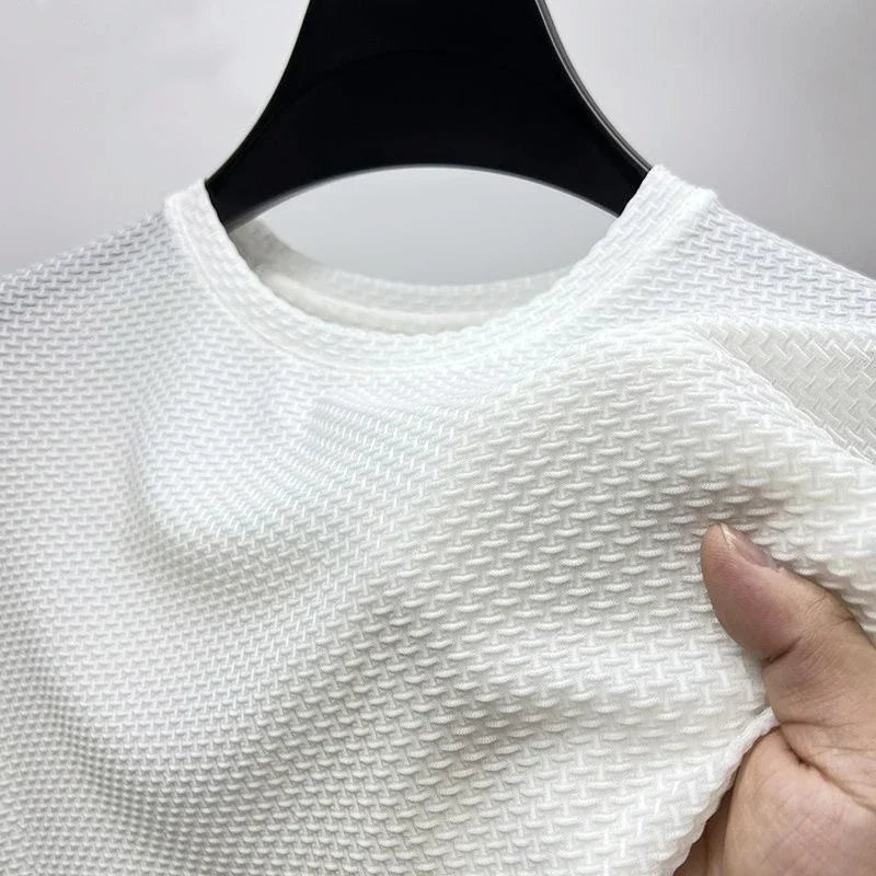 Summer Ice Silk High-End Solid Color High Quality Short Sleeve T Shirts Men's Breathable Fashion T-Shirt Male Brand Clothes 6XL