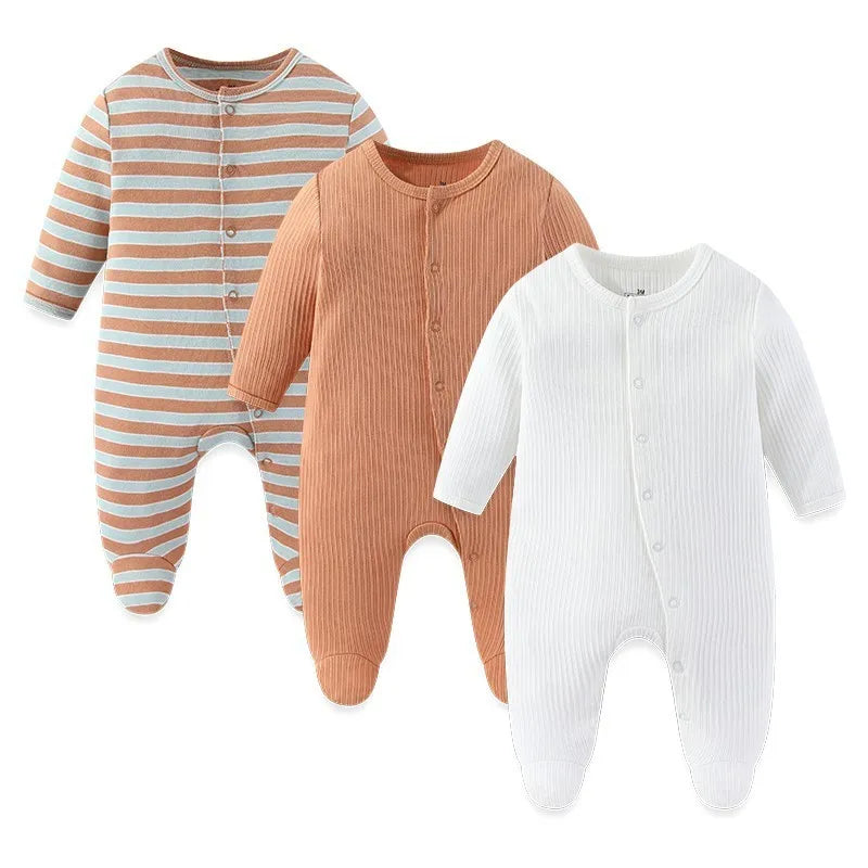 3pcs Cartoon Baby Girl Clothes Long Sleeve Newborn Baby Boy Clothes 100% Cotton Baby Rompers Solid Color 0-12M Spring Bebes