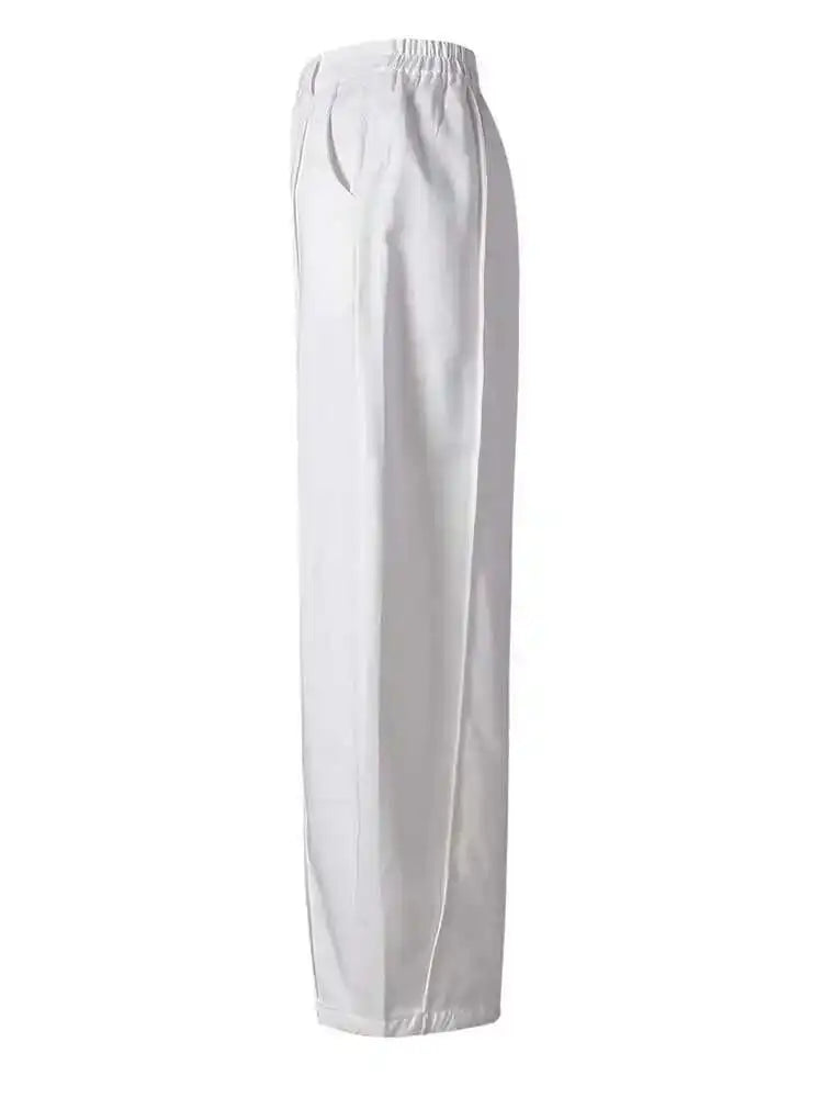 EAM High Elastic Waist White Spliced Wide Leg Long Casual Pants New Trousers Women Fashion Tide Spring Autumn 2025 CPG2815
