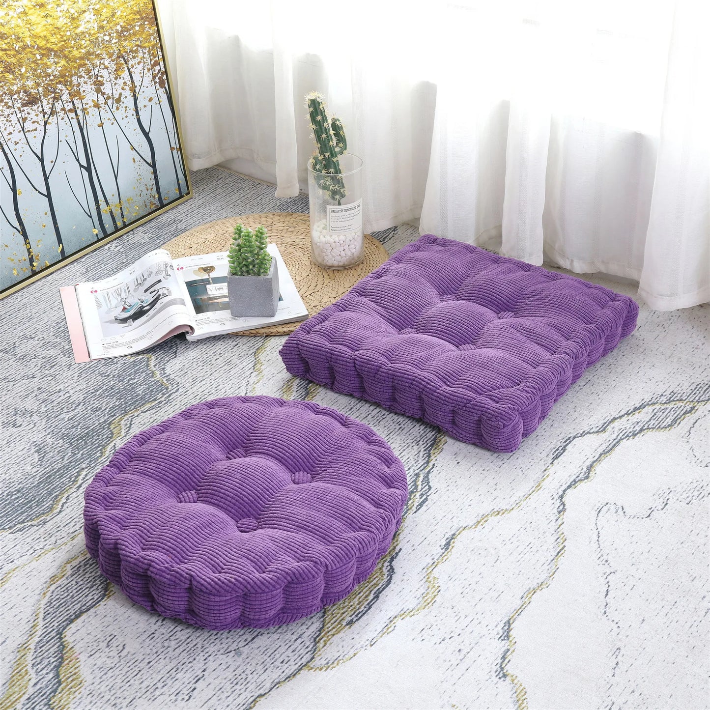 Tufted Seat Cushion Large Square Round Thicken Chair Pad Tatami Floor Pillow Cushion for Home Office Patio Dining Chairs 50x50cm
