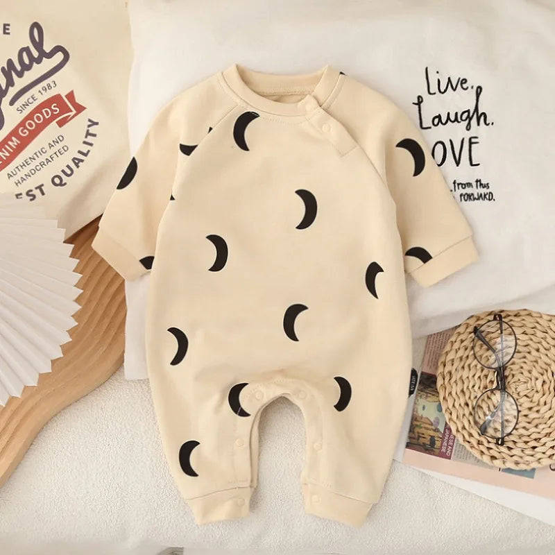 Newborn Spring and Winter Fashion Moon Sun Print Suit Cotton Comfortable and Soft 0-12 Boys and Girls Long Sleeved Baby Bodysuit