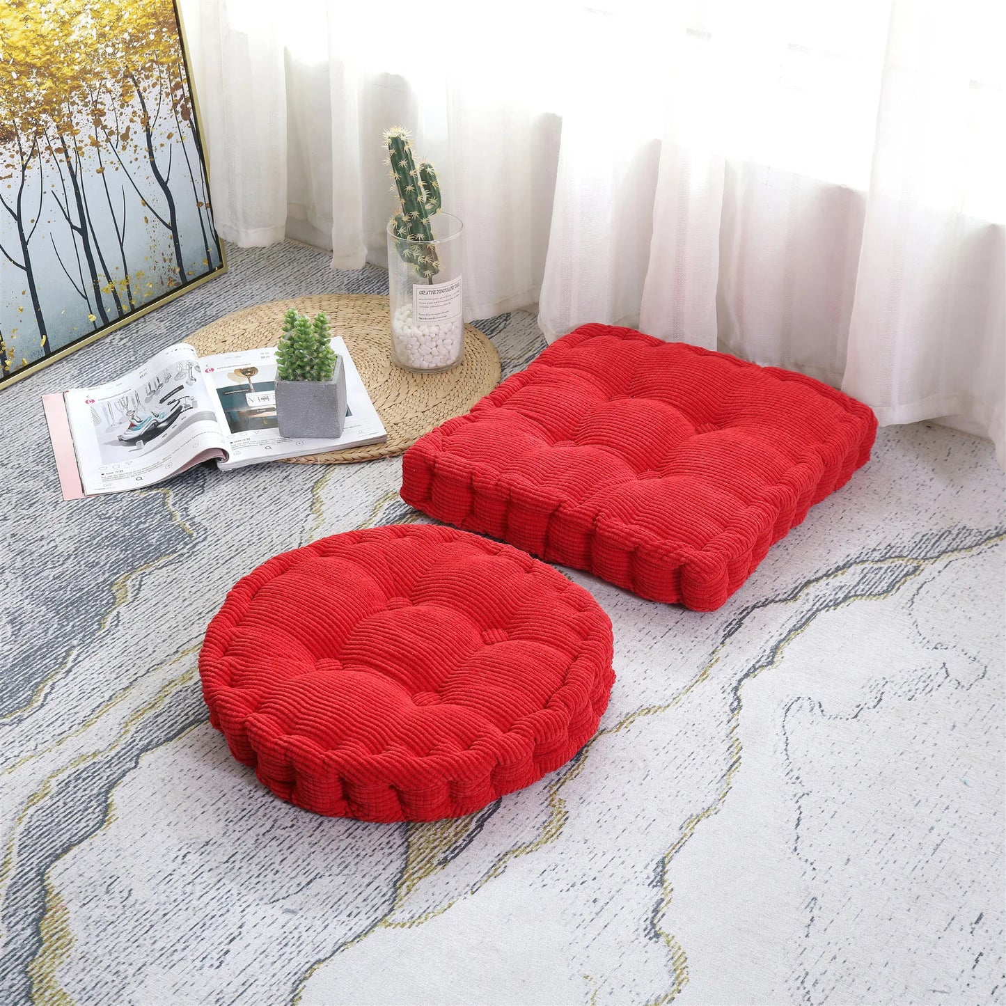 Tufted Seat Cushion Large Square Round Thicken Chair Pad Tatami Floor Pillow Cushion for Home Office Patio Dining Chairs 50x50cm