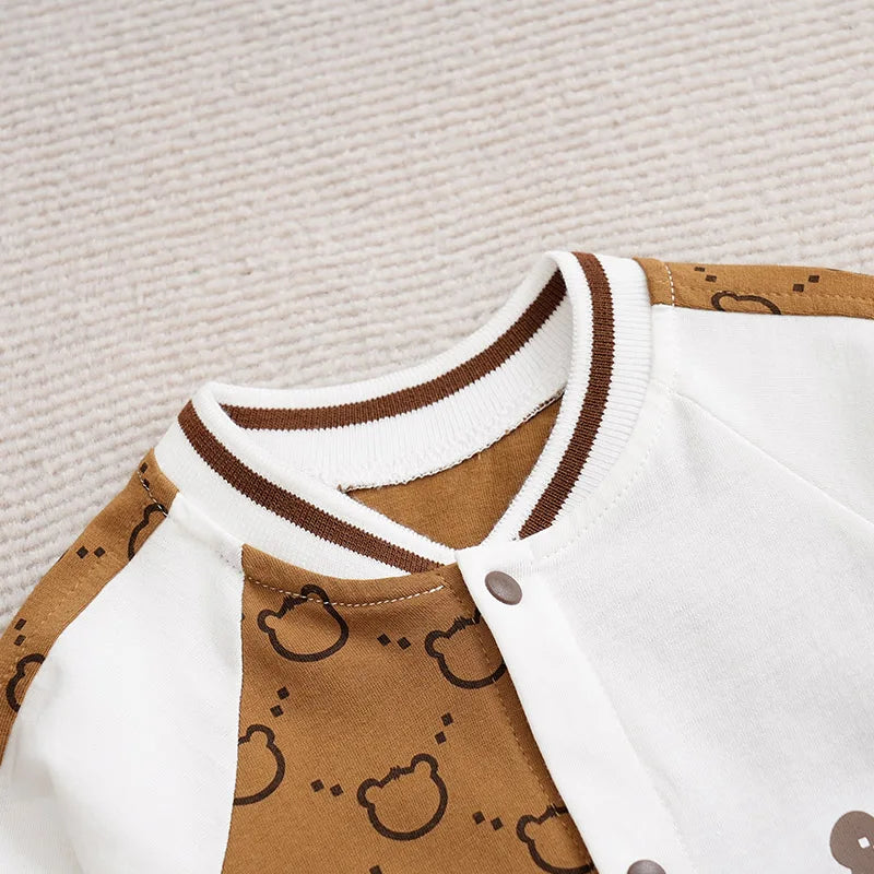 Spring And Autumn Boys And Girls Cute Cartoon Little Bear Printed Cotton Comfortable Casual Long Sleeve Baby Bodysuit