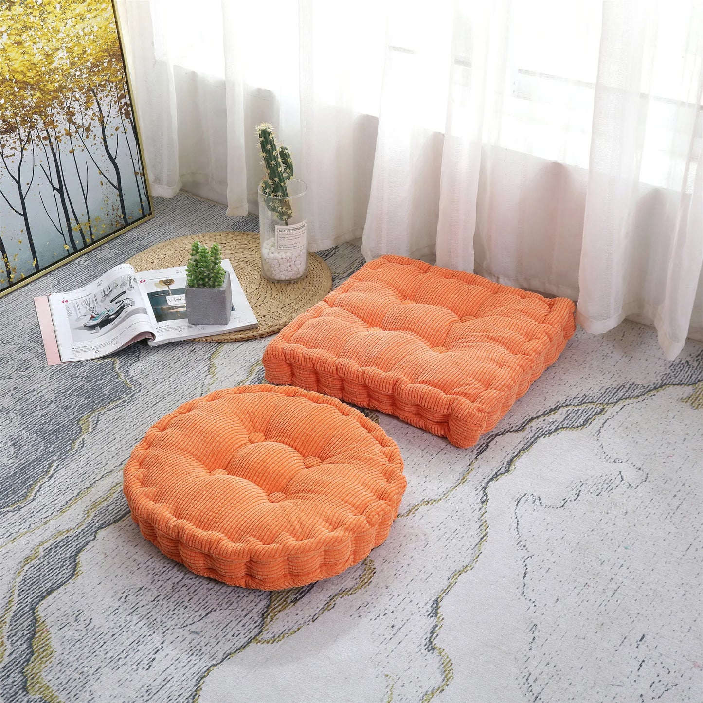 Tufted Seat Cushion Large Square Round Thicken Chair Pad Tatami Floor Pillow Cushion for Home Office Patio Dining Chairs 50x50cm