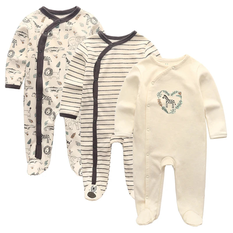 3pcs Cartoon Baby Girl Clothes Long Sleeve Newborn Baby Boy Clothes 100% Cotton Baby Rompers Solid Color 0-12M Spring Bebes