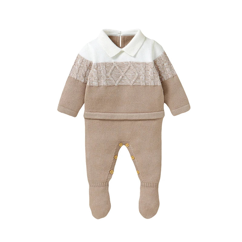 Soft Texture Winter Baby Boys Rompers 0-18M Newborn Infant Fall Winter Turn-down Collar Long Sleeve Knit Bodysuit Jumpsuit