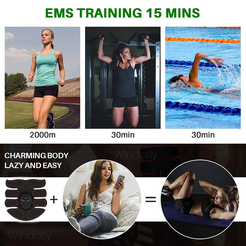 Wireless EMS Muscle Stimulator Toner ABS Abdominal Hip Trainer Weight Loss Fitness Shaping Electric Body Slimming Massager