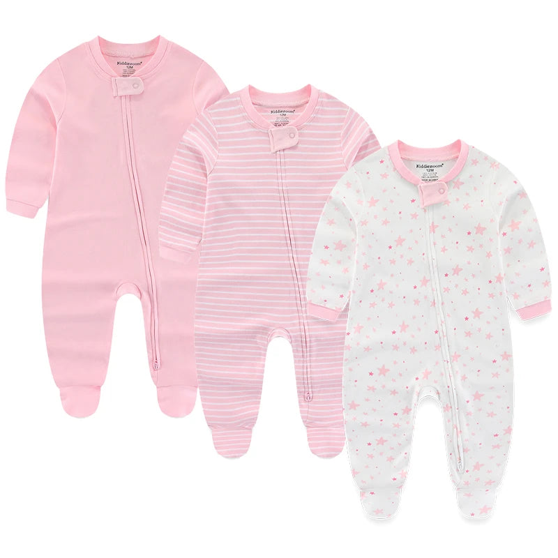 3pcs Cartoon Baby Girl Clothes Long Sleeve Newborn Baby Boy Clothes 100% Cotton Baby Rompers Solid Color 0-12M Spring Bebes