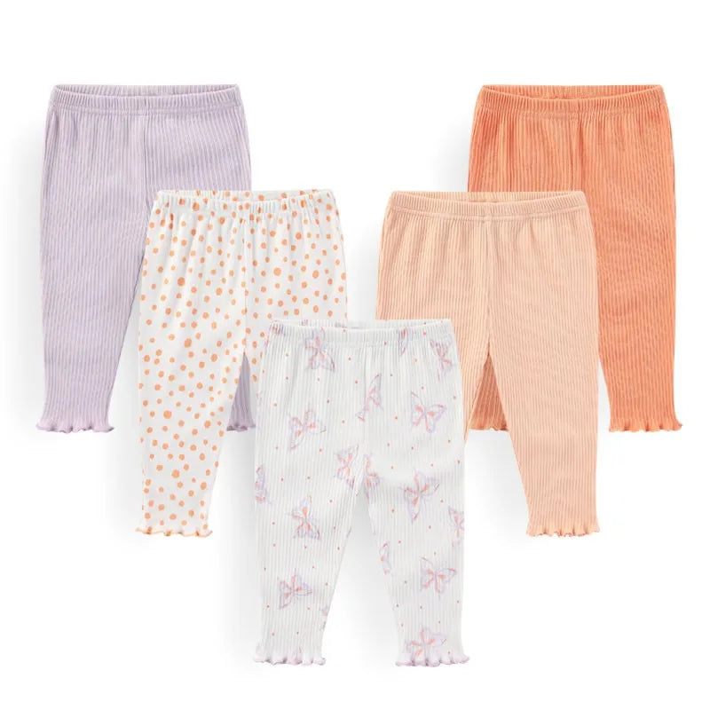 4/5Pieces Print Newborn Baby Girl Pants 0-12M Cotton Baby Boy Trousers Solid Color Autumn Spring Cartoon Bebes