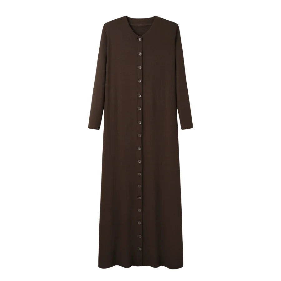 AS AW25 ribbing maxi dress woman fashion V neck comfortable button dress