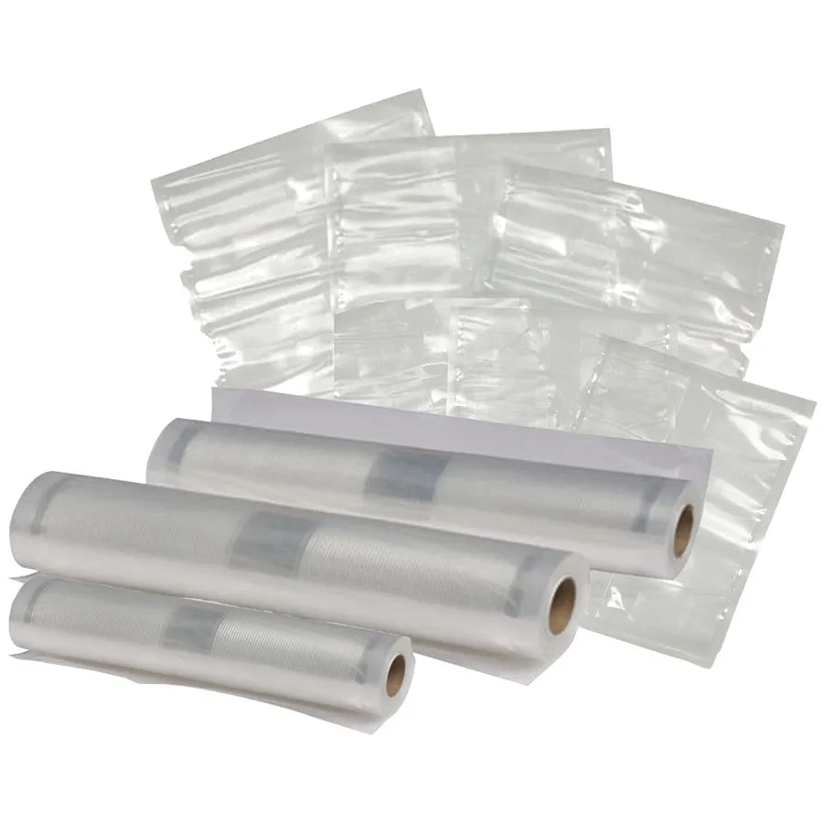130Watt Black and Silver Vacuum Sealer with Vacuum Sealer Bag Variety Pack for LongTerm Food Preservation in Kitchen Outdoor Ad
