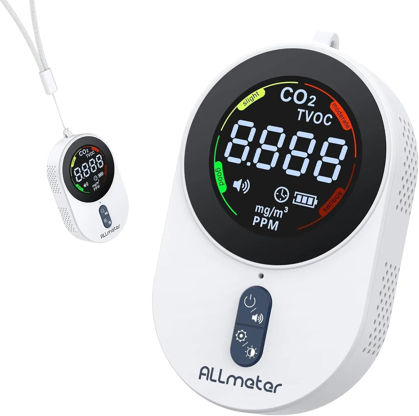 ALLmeter Portable 2 in 1 CO2 Detector 0~5000 ppm Air Quality Monitor Detects CO2 and TVOC with LCD Display for Home, Travel