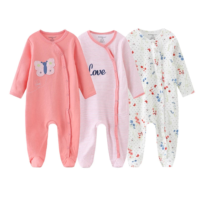 3pcs Cartoon Baby Girl Clothes Long Sleeve Newborn Baby Boy Clothes 100% Cotton Baby Rompers Solid Color 0-12M Spring Bebes