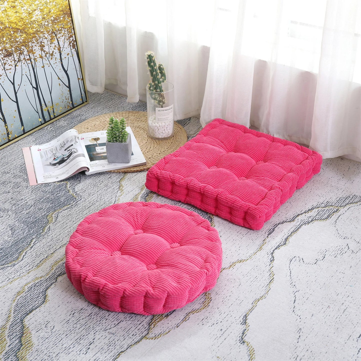 Tufted Seat Cushion Large Square Round Thicken Chair Pad Tatami Floor Pillow Cushion for Home Office Patio Dining Chairs 50x50cm