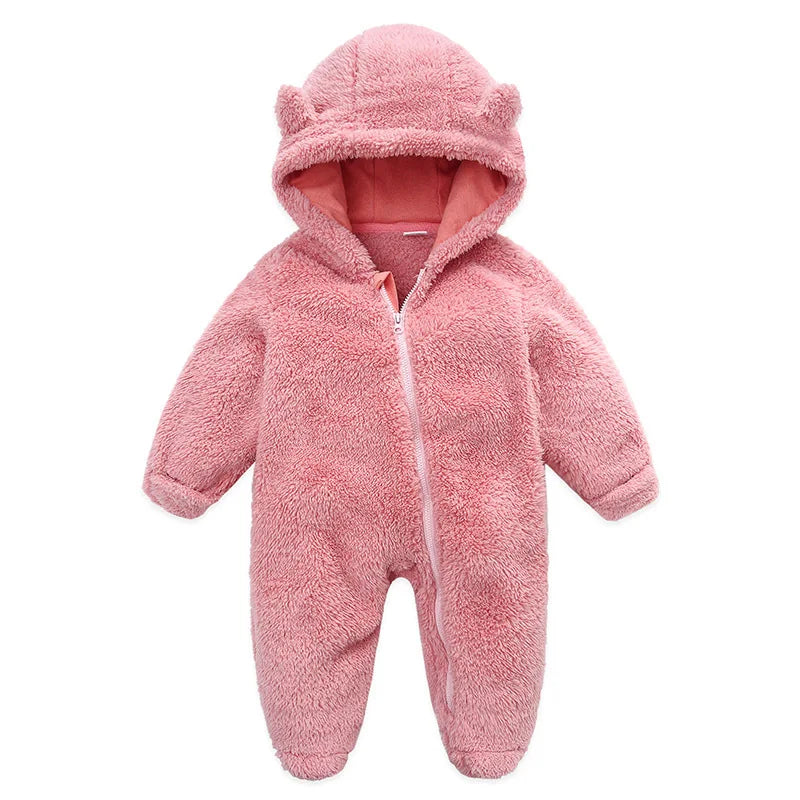 Autumn Winter Newborn Baby overalls Plus Velvet Hooded Kids Baby Girl Romper 0-1 Years Infant Toddler Boy Jumpsuit Outfit