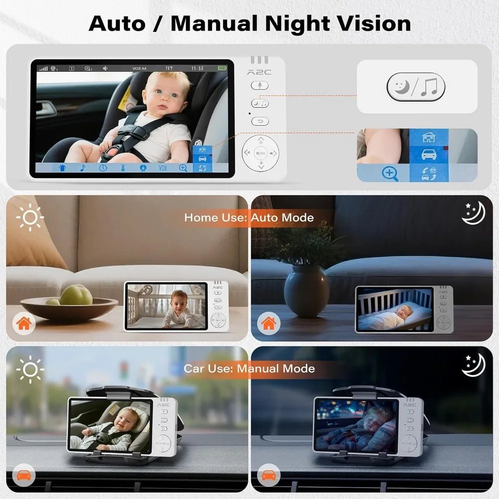 Baby Car Camera for Backseat Wireless, USB Powered Baby Camera Monitor for Car Backseat & Home Use, 360° Rotating Rear Seat Mon