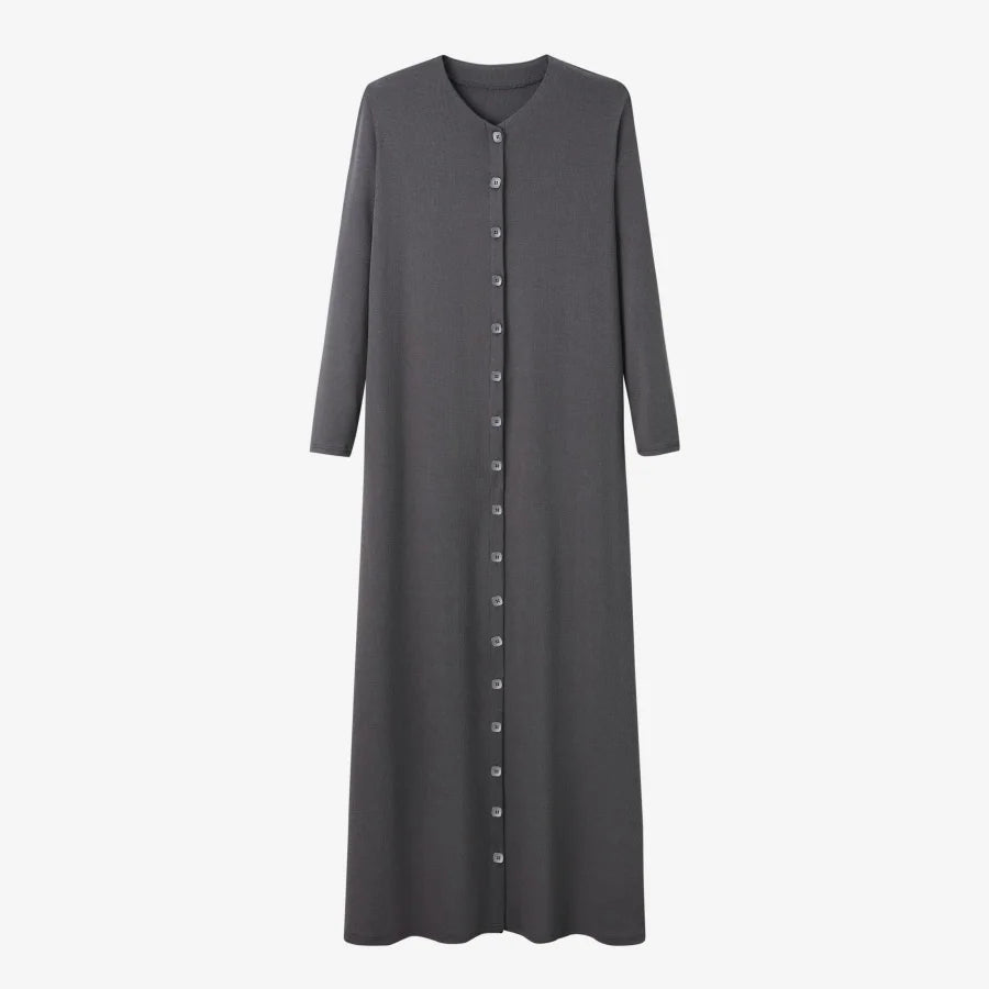 AS AW25 ribbing maxi dress woman fashion V neck comfortable button dress