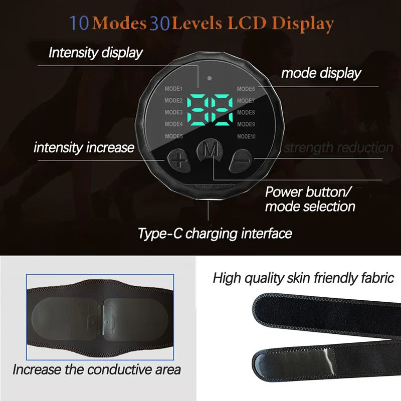 Abdominal Toning Belt Smart Muscle Toner EMS Muscle Stimulator USB Rechargeable Body Shaping Massager Home Gym Fitness Equipment