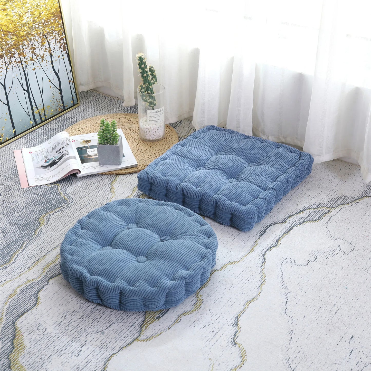 Tufted Seat Cushion Large Square Round Thicken Chair Pad Tatami Floor Pillow Cushion for Home Office Patio Dining Chairs 50x50cm