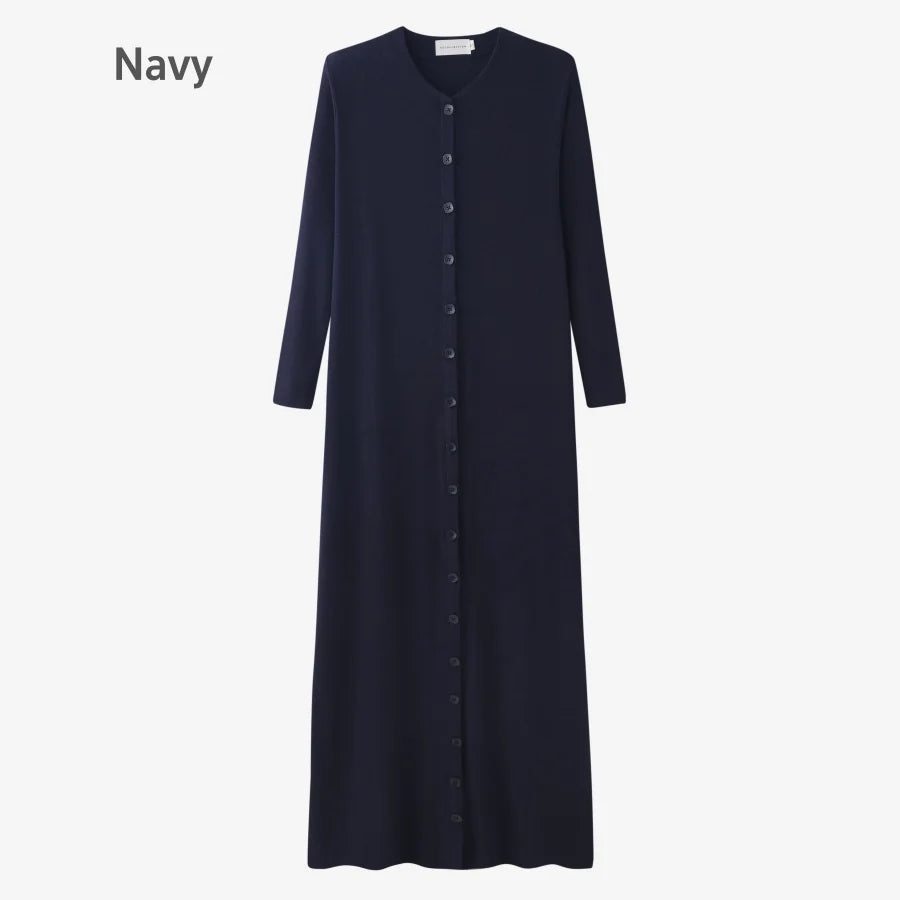 AS AW25 ribbing maxi dress woman fashion V neck comfortable button dress