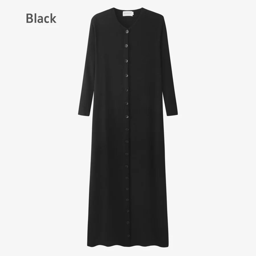 AS AW25 ribbing maxi dress woman fashion V neck comfortable button dress