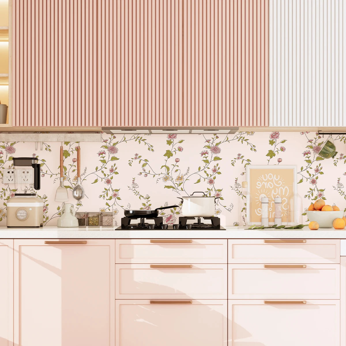 Pink Floral Peel And Stick Wallpaper Cute Flower And Leaves Home Decoration Wallpaper Waterproof Self Adhesive Cabinet Sticker