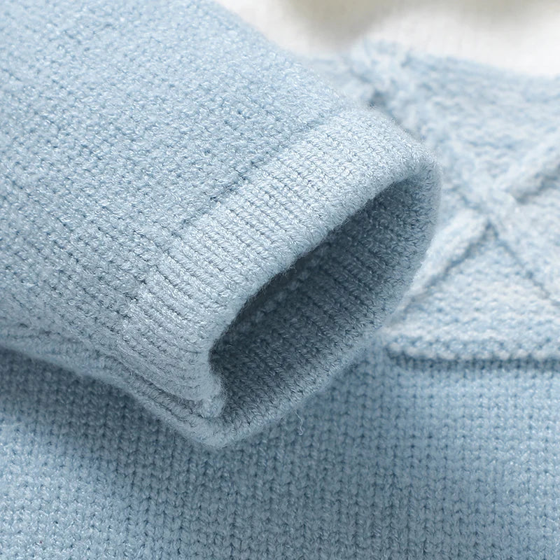 Soft Texture Winter Baby Boys Rompers 0-18M Newborn Infant Fall Winter Turn-down Collar Long Sleeve Knit Bodysuit Jumpsuit