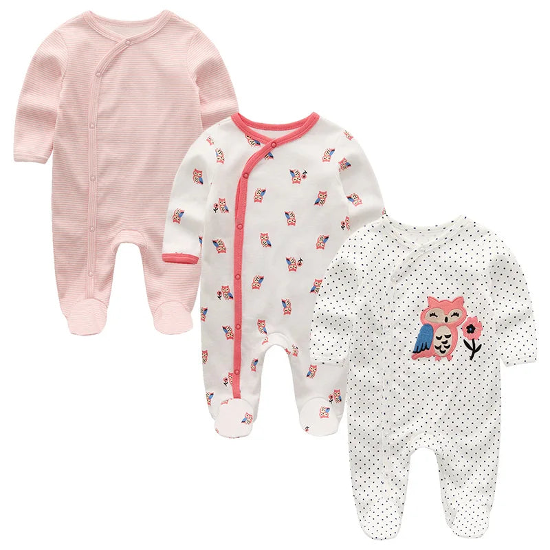 3pcs Cartoon Baby Girl Clothes Long Sleeve Newborn Baby Boy Clothes 100% Cotton Baby Rompers Solid Color 0-12M Spring Bebes