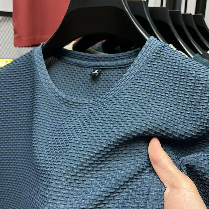 Summer Ice Silk High-End Solid Color High Quality Short Sleeve T Shirts Men's Breathable Fashion T-Shirt Male Brand Clothes 6XL