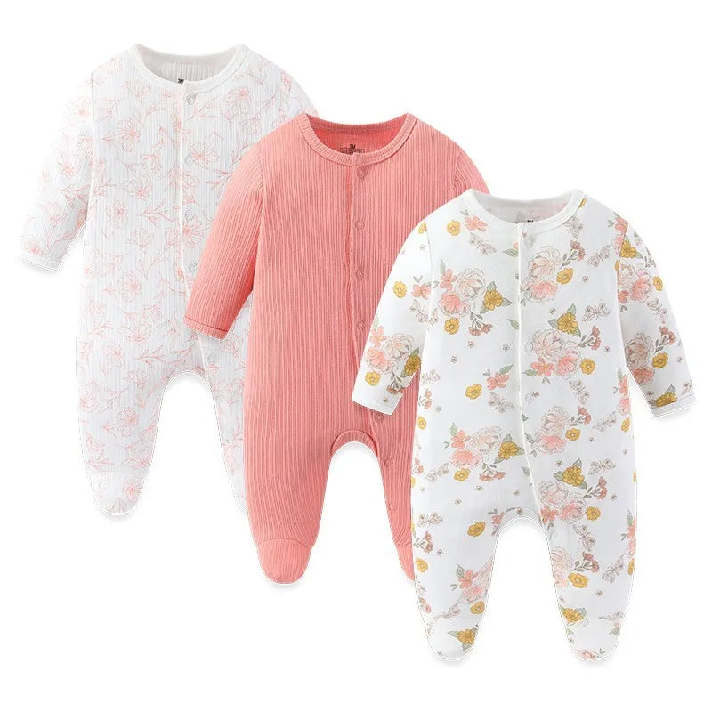 3pcs Cartoon Baby Girl Clothes Long Sleeve Newborn Baby Boy Clothes 100% Cotton Baby Rompers Solid Color 0-12M Spring Bebes