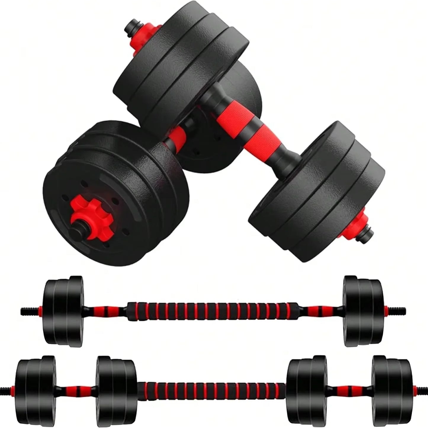 44lbs Adjustable Dumbbell Set, 3-in-1 Free Weight Barbell, Push-Up Stand for Home Gym, Fitness Equipment for Men & Women