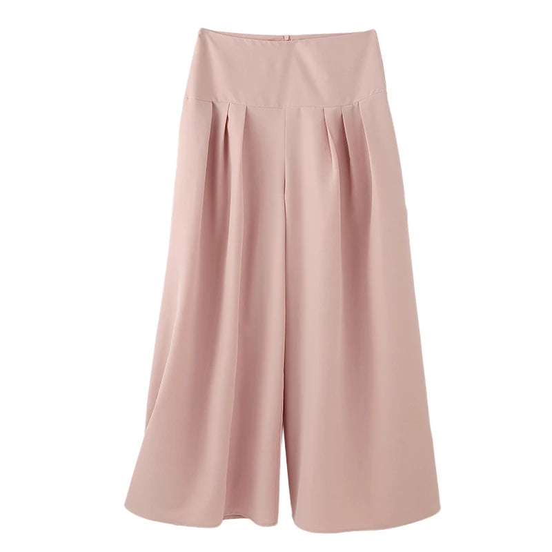 2025 ZANZEA Fashion Formal Trouser Vintage High Waisted Solid Pleating Pants Women Wide Leg Office Pantalons Casual Pockets Pant