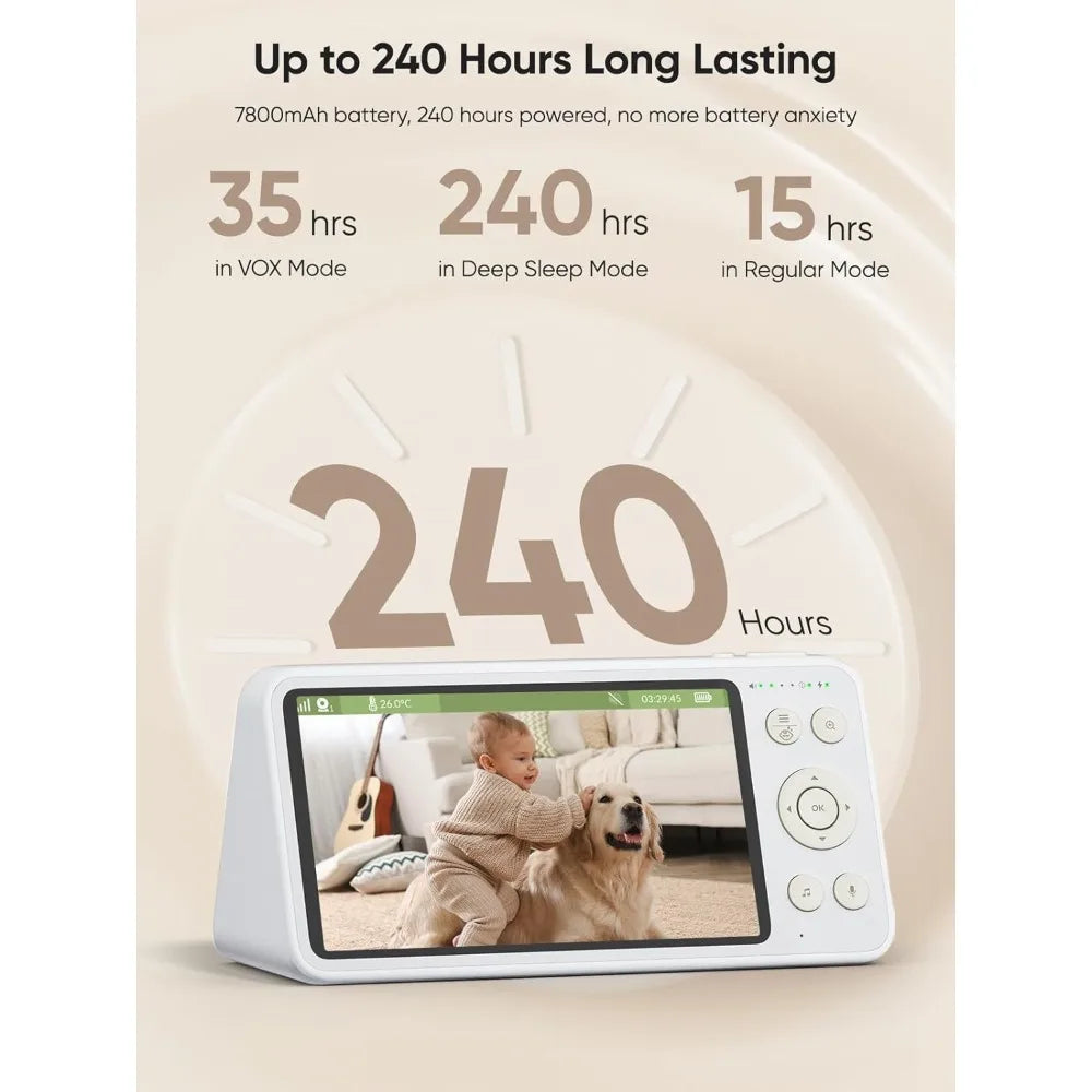 5.5" 1440p Baby Monitor with Camera and Audio, No WiFi Baby Camera, 240h Lasting, Smart Detect Sleep Turn Over/Cry/Motion, 7800