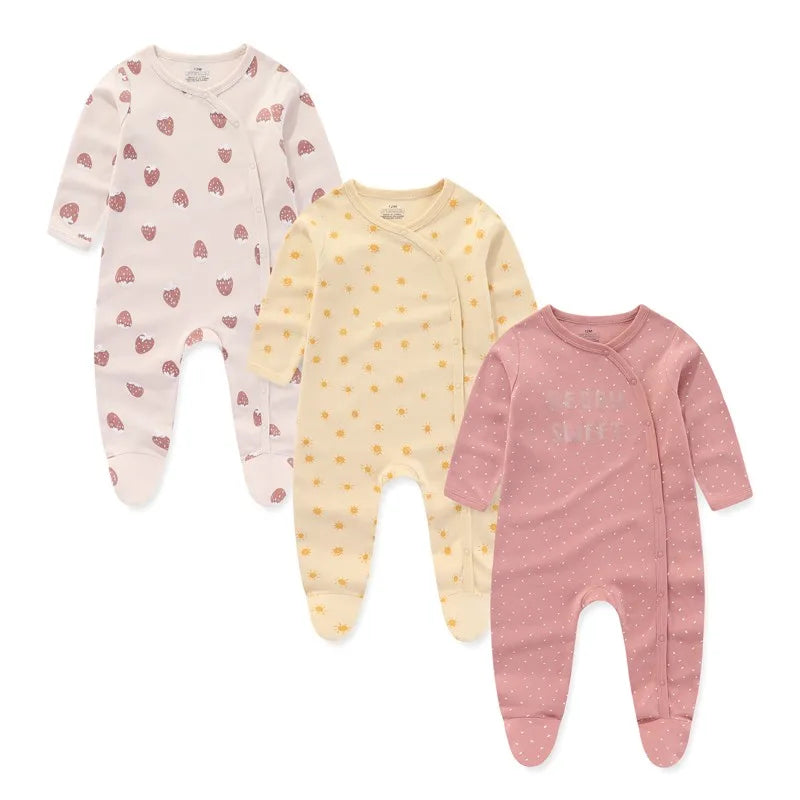 3pcs Cartoon Baby Girl Clothes Long Sleeve Newborn Baby Boy Clothes 100% Cotton Baby Rompers Solid Color 0-12M Spring Bebes