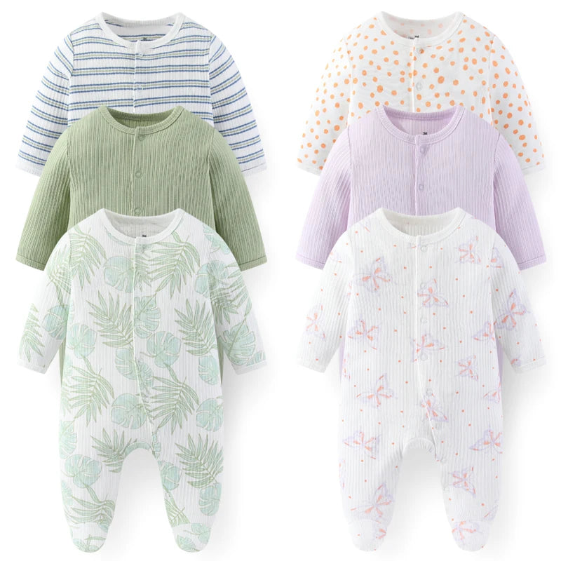 3pcs Cartoon Baby Girl Clothes Long Sleeve Newborn Baby Boy Clothes 100% Cotton Baby Rompers Solid Color 0-12M Spring Bebes