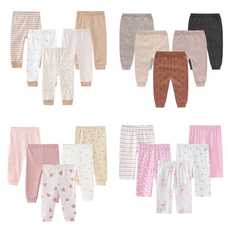 4/5Pieces Print Newborn Baby Girl Pants 0-12M Cotton Baby Boy Trousers Solid Color Autumn Spring Cartoon Bebes