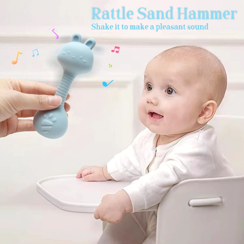 Silicone Baby Rattle Toys Easy To Grip Newborn Gift Cute Rabbit Sand Hammer Rattles Teething Toy for Infants Baby Stuff BPA Free