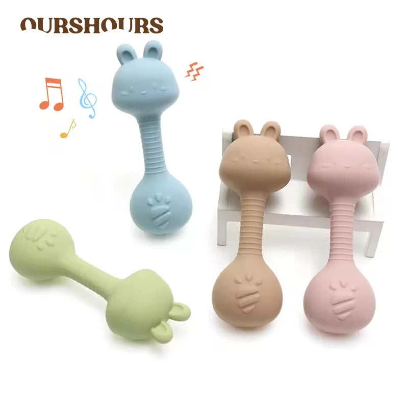 Silicone Baby Rattle Toys Easy To Grip Newborn Gift Cute Rabbit Sand Hammer Rattles Teething Toy for Infants Baby Stuff BPA Free