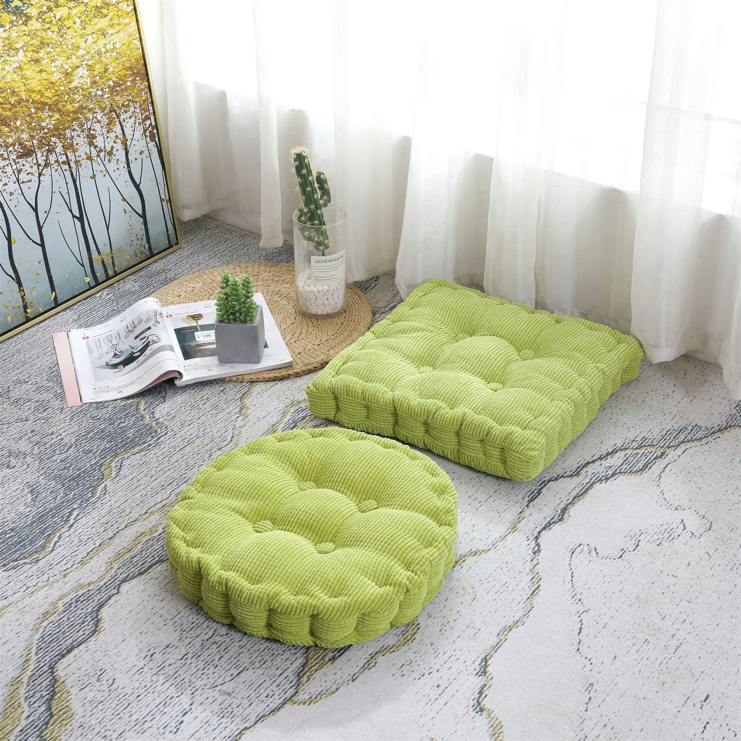 Tufted Seat Cushion Large Square Round Thicken Chair Pad Tatami Floor Pillow Cushion for Home Office Patio Dining Chairs 50x50cm