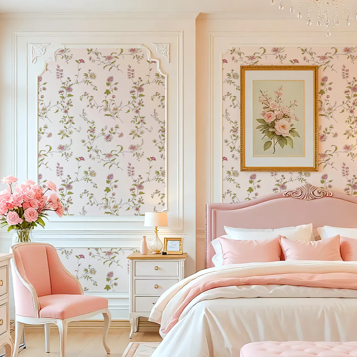 Pink Floral Peel And Stick Wallpaper Cute Flower And Leaves Home Decoration Wallpaper Waterproof Self Adhesive Cabinet Sticker