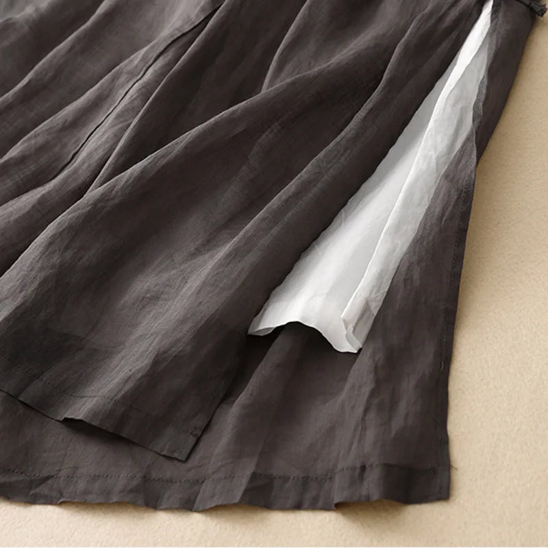 Gray Cotton Linen Casual Elastic High Waist With Lining Women's Pants Wide Leg Ankle-Length Pants For Women Clothing Fashion