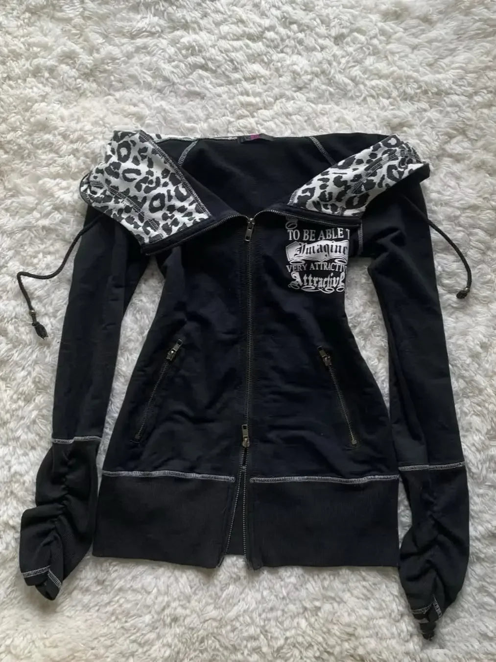 Gothic Punk Leopard Print Hoodie Harajuku Retro Slim Fit Spicy Girl Multifunctional Zipper Hoodie Hip Hop Fashion Sportswear