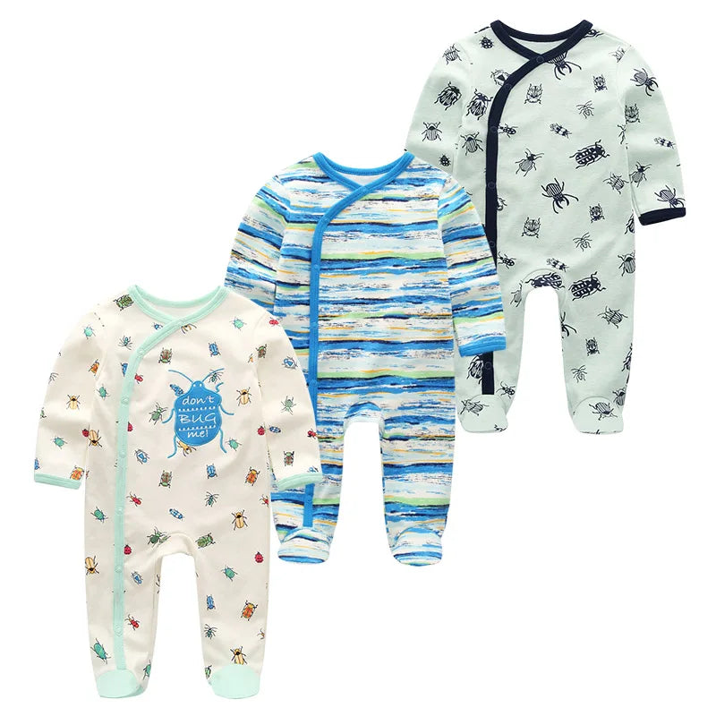 3pcs Cartoon Baby Girl Clothes Long Sleeve Newborn Baby Boy Clothes 100% Cotton Baby Rompers Solid Color 0-12M Spring Bebes