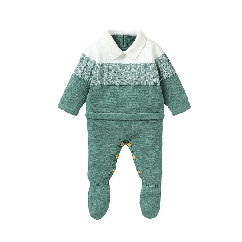 Soft Texture Winter Baby Boys Rompers 0-18M Newborn Infant Fall Winter Turn-down Collar Long Sleeve Knit Bodysuit Jumpsuit