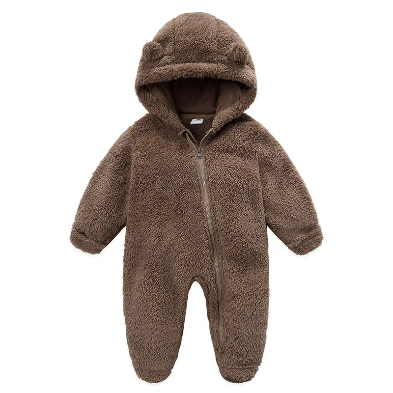 Autumn Winter Newborn Baby overalls Plus Velvet Hooded Kids Baby Girl Romper 0-1 Years Infant Toddler Boy Jumpsuit Outfit