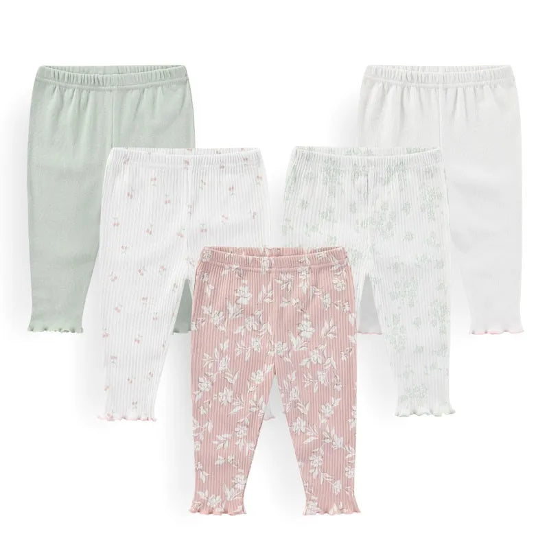 4/5Pieces Print Newborn Baby Girl Pants 0-12M Cotton Baby Boy Trousers Solid Color Autumn Spring Cartoon Bebes