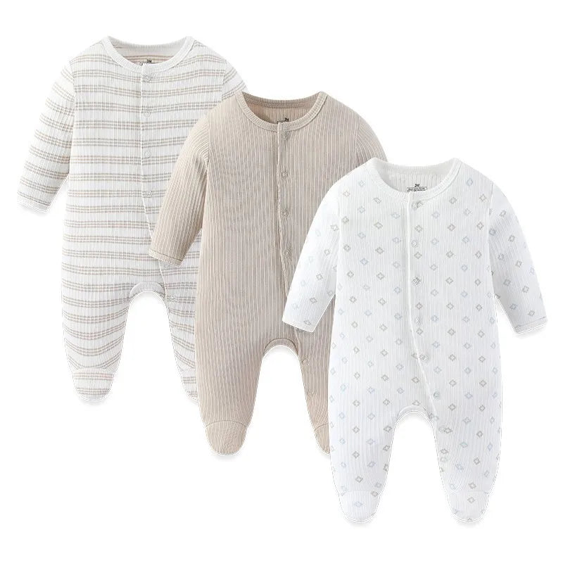 3pcs Cartoon Baby Girl Clothes Long Sleeve Newborn Baby Boy Clothes 100% Cotton Baby Rompers Solid Color 0-12M Spring Bebes