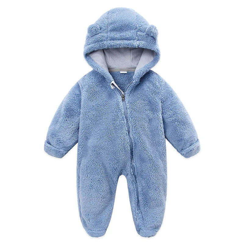 Autumn Winter Newborn Baby overalls Plus Velvet Hooded Kids Baby Girl Romper 0-1 Years Infant Toddler Boy Jumpsuit Outfit