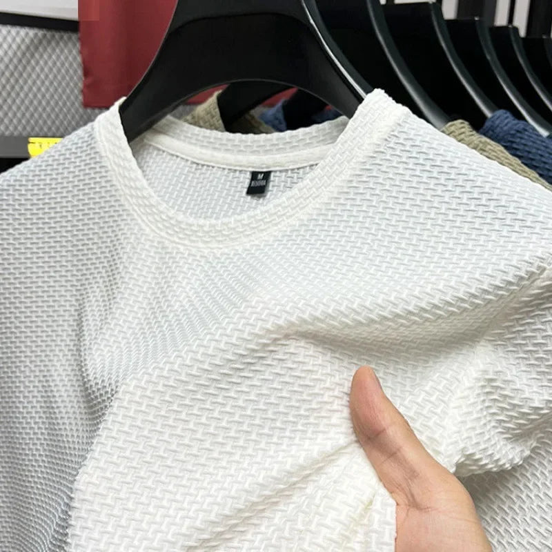 Summer Ice Silk High-End Solid Color High Quality Short Sleeve T Shirts Men's Breathable Fashion T-Shirt Male Brand Clothes 6XL